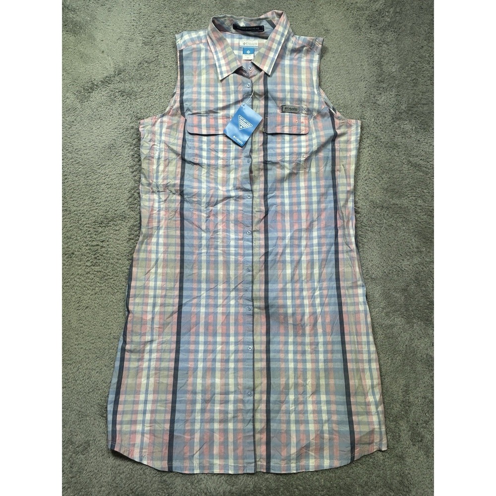 Columbia Shirt Dress Womens XL Plaid PFG Super Small Streams Sleeveless Bonehead